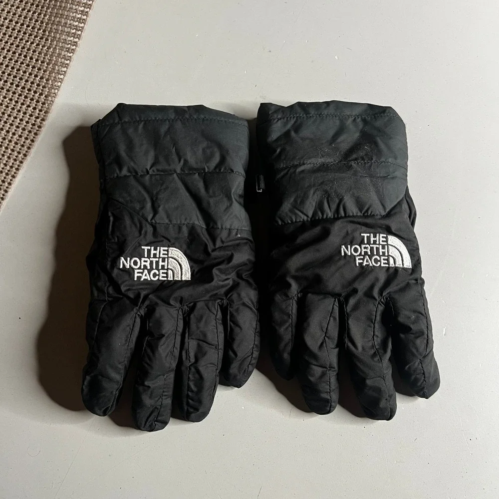 The North Face Boys Black Winter Gloves Fleece Lined Embroidered Logo Size Large